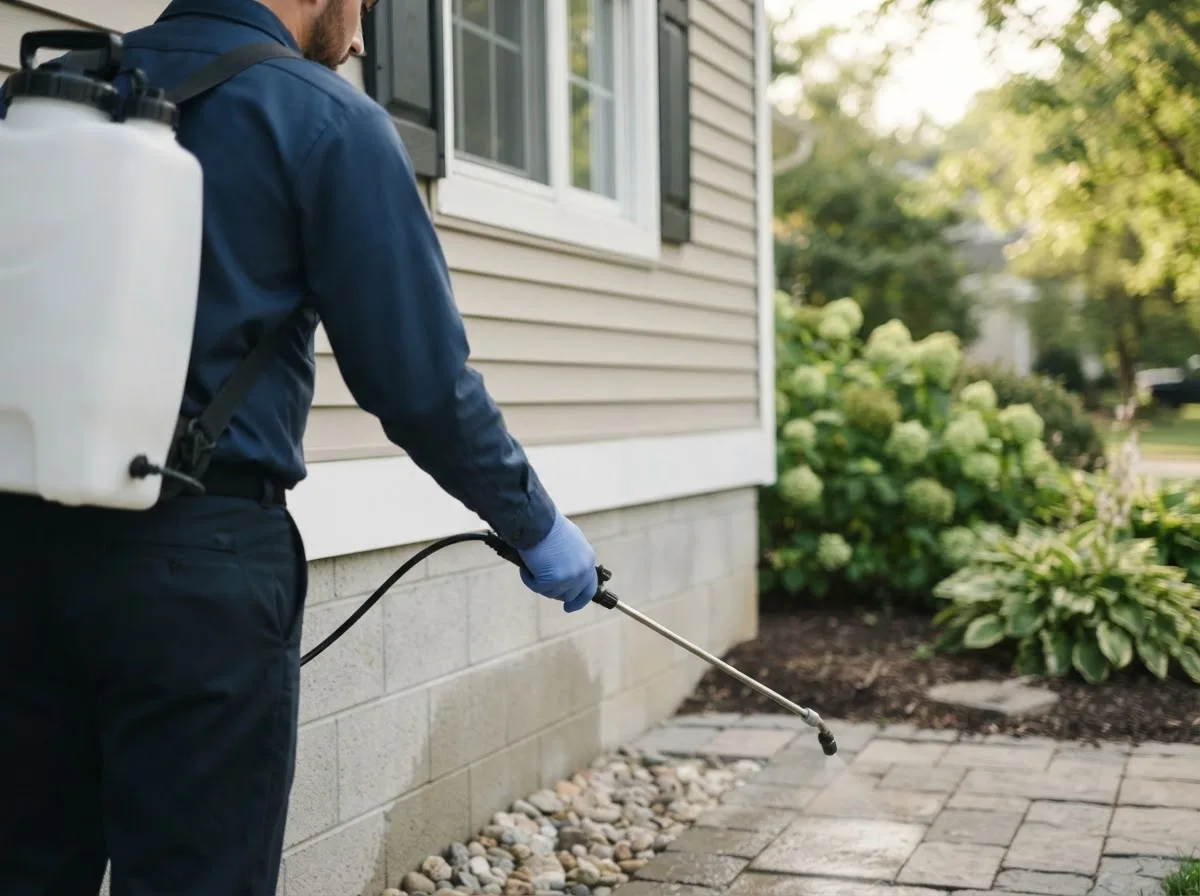 Pest control technician inspecting a home in Taylorsville, NC